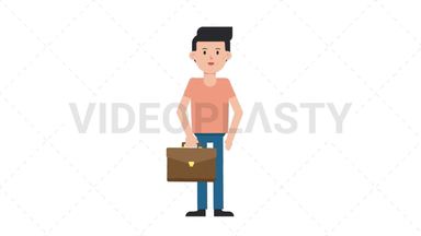 White Casual Man Waving with Briefcase Stock Animation