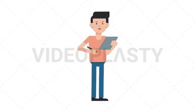 White Casual Man Writing on Clipboard Stock Animation