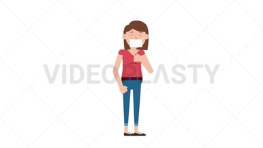 White Casual Woman Coughing Face Mask Stock Animation