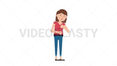 White Casual Woman Coughing Stock Animation