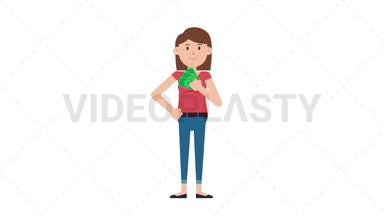 White Casual Woman Holding Cash Stock Animation