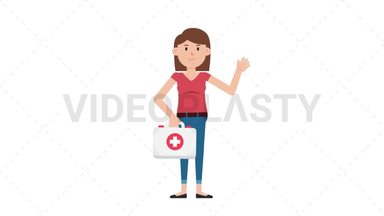 White Casual Woman Holding First Aid Kit Stock Animation