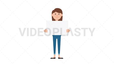 White Casual Woman Holding Poster Stock Animation