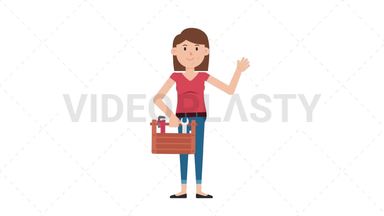 White Casual Woman Holding Toolbox Stock Animation
