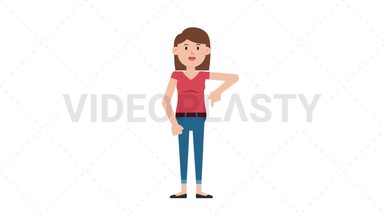 White Casual Woman Pointing Below Stock Animation