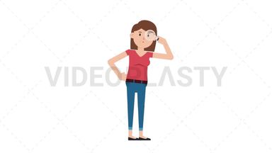 White Casual Woman Searching with a Magnifying Glass Stock Animation