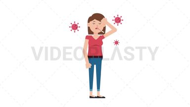 White Casual Woman Sick with Covid Stock Animation