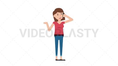 White Casual Woman Talking on Phone Happy Stock Animation