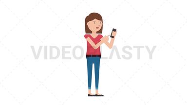 White Casual Woman Using Phone Happy Stock Animation