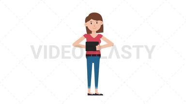 White Casual Woman Using Tablet Happy Stock Animation