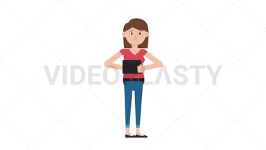 White Casual Woman Using Tablet Sad Stock Animation