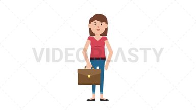 White Casual Woman Waving with Briefcase Stock Animation