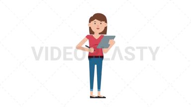 White Casual Woman Writing on Clipboard Stock Animation