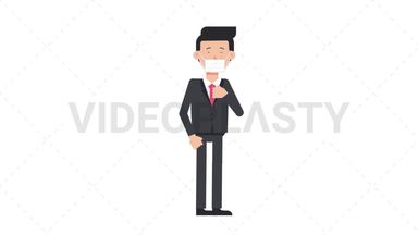 White Corporate Man Coughing Face Mask Stock Animation