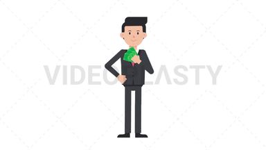 White Corporate Man Holding Cash Stock Animation