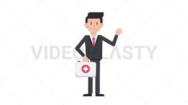 White Corporate Man Holding First Aid Kit Stock Animation