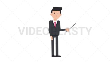 White Corporate Man Holding Pointer Stick Stock Animation