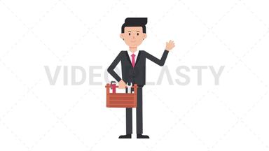 White Corporate Man Holding Toolbox Stock Animation