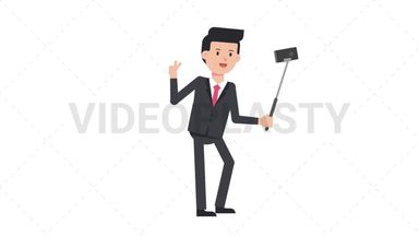 White Corporate Man Selfie Stick Stock Animation