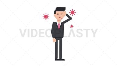 White Corporate Man Sick with Covid Stock Animation