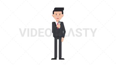 White Corporate Man Talking on Microphone Stock Animation