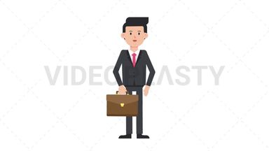 White Corporate Man Waving with Briefcase Stock Animation