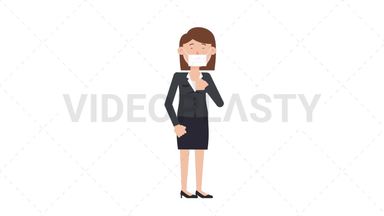 White Corporate Woman Coughing Face Mask Stock Animation