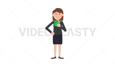 White Corporate Woman Holding Cash Stock Animation