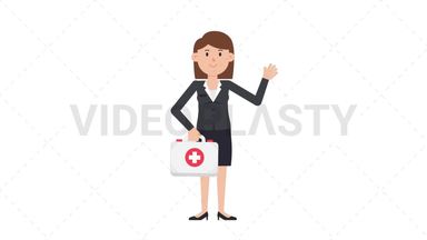 White Corporate Woman Holding First Aid Kit Stock Animation