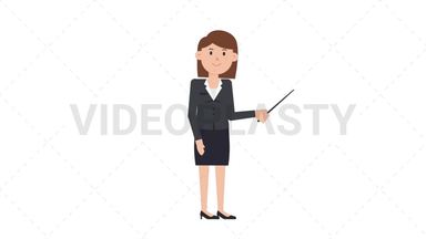White Corporate Woman Holding Pointer Stick Stock Animation