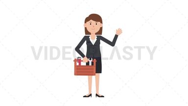 White Corporate Woman Holding Toolbox Stock Animation