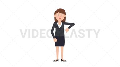 White Corporate Woman Pointing Below Stock Animation