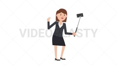 White Corporate Woman Selfie Stick Stock Animation