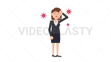 White Corporate Woman Sick with Covid Stock Animation