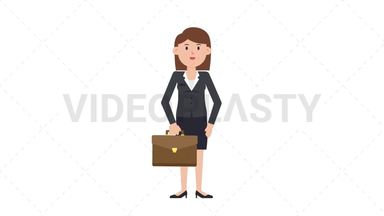 White Corporate Woman Waving with Briefcase Stock Animation