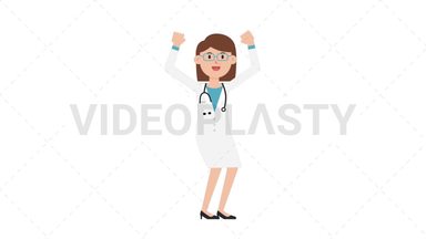 White Female Doctor Cheer Stock Animation
