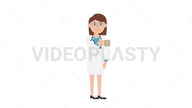 White Female Doctor Drinking Coffee Stock Animation