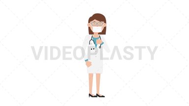 White Female Doctor Face Mask Coughing Stock Animation