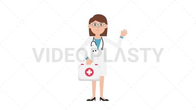 White Female Doctor Holding First Aid Kit Stock Animation