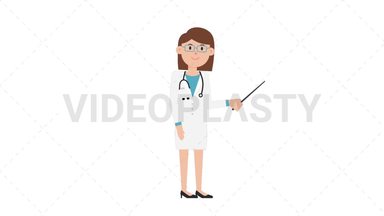 White Female Doctor Holding Pointer Stick Stock Animation