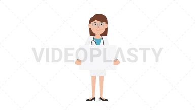 White Female Doctor Holding Poster Stock Animation