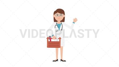 White Female Doctor Holding Toolbox Stock Animation