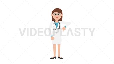 White Female Doctor Pointing Below Stock Animation
