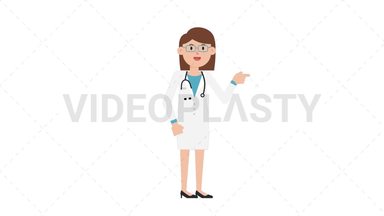 White Female Doctor Pointing Right Stock Animation