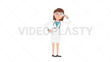 White Female Doctor Searching with a Magnifying Glass Stock Animation