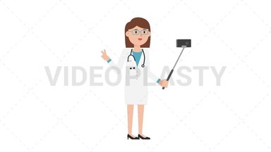 White Female Doctor Selfie Stick Stock Animation