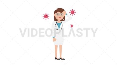 White Female Doctor Sick with Covid Stock Animation