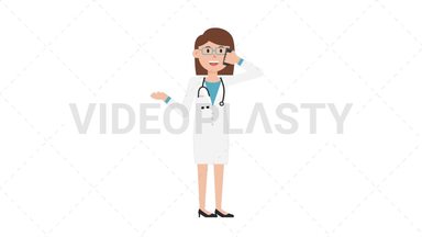 White Female Doctor Talking on the Phone Happy Stock Animation