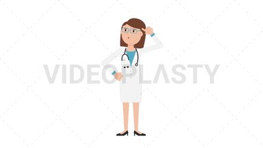 White Female Doctor Thinking Stock Animation