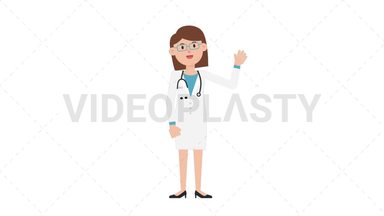 White Female Doctor Waving Stock Animation